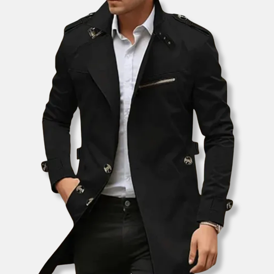 William Trenchcoat med Smal Passform | Krage Lårlång Trenchcoat