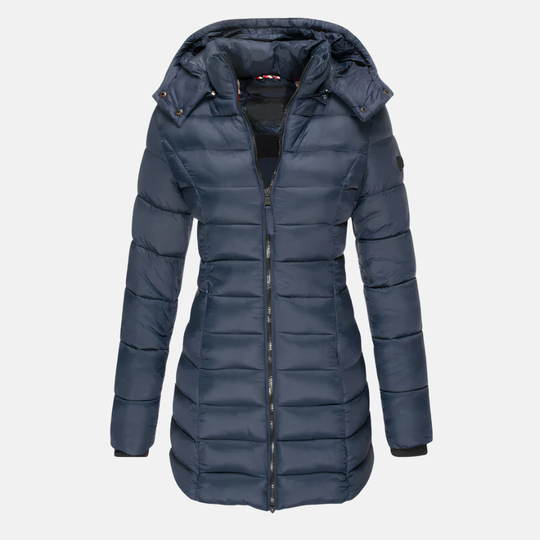 Amelia Figursydd Kappa | Quiltad Kappa med Huva och Mellanlång Passform