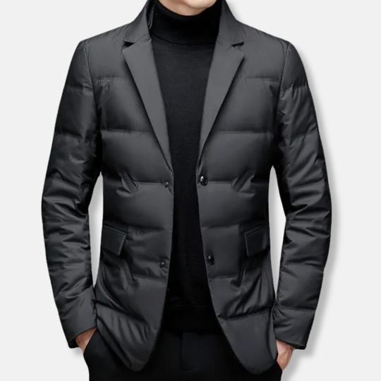 Leo Quiltad Pufferjacka med Rak Passform | Kavajjacka med Knappstängning och Notchad Krage