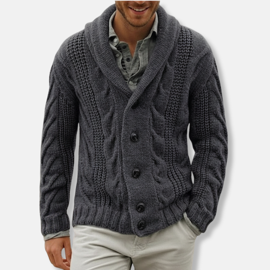 Oscar Kabelstickad Kofta | Sjalkrage-Kofta