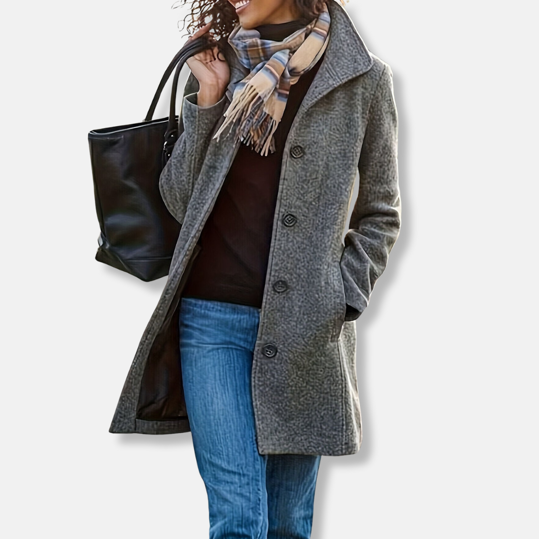 Signe Enkelknäppt Kappa | Rak Passform Knälång Jacka