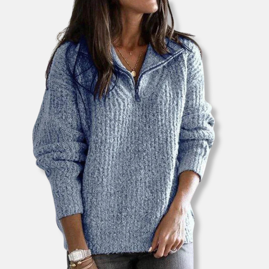 Emilia Ribbad Relaxed Fit Half-Zip Sweater | Långärmad Halv-Zippad Tröja