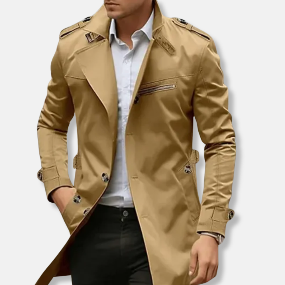 William Trenchcoat med Smal Passform | Krage Lårlång Trenchcoat
