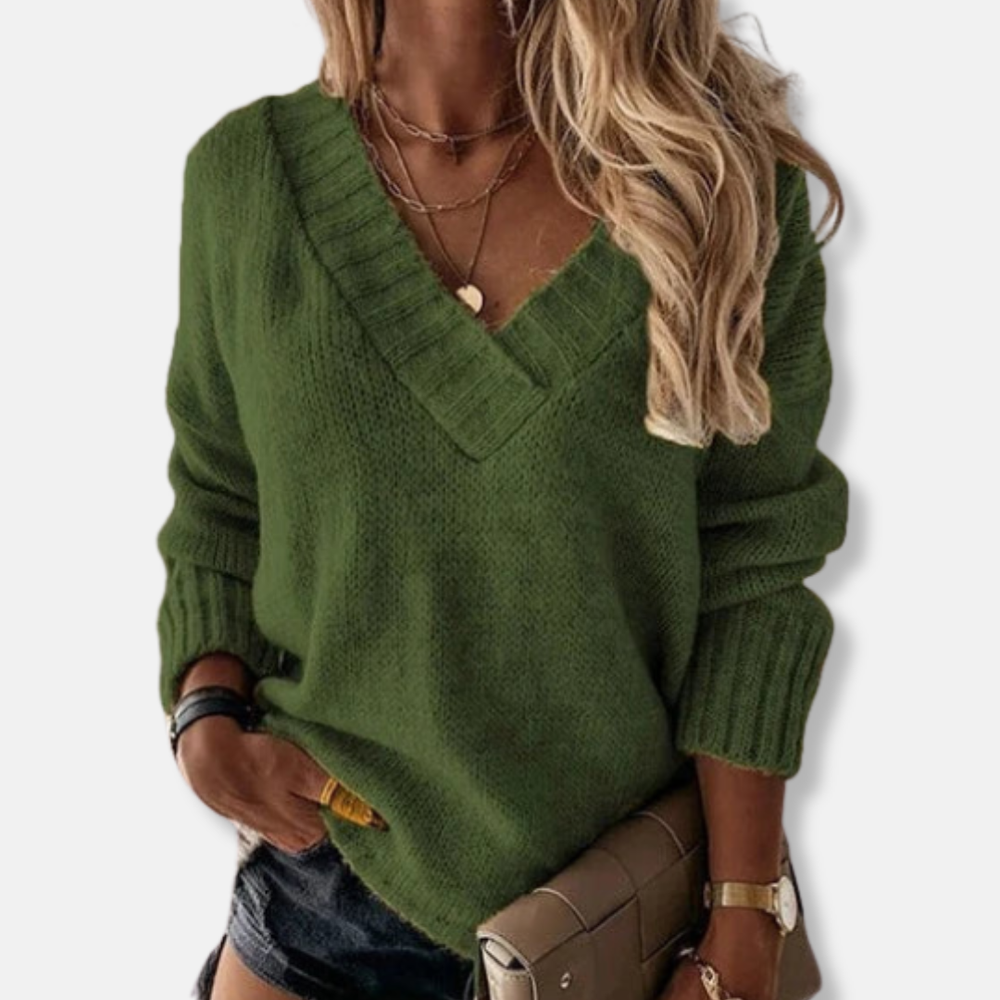 Maria Överdimensionerad Tröja | Tröja med Ribbad V-ringning