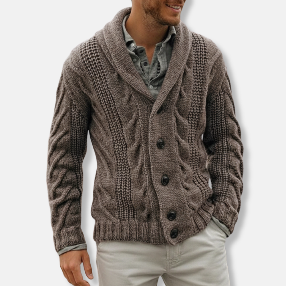 Oscar Kabelstickad Kofta | Sjalkrage-Kofta