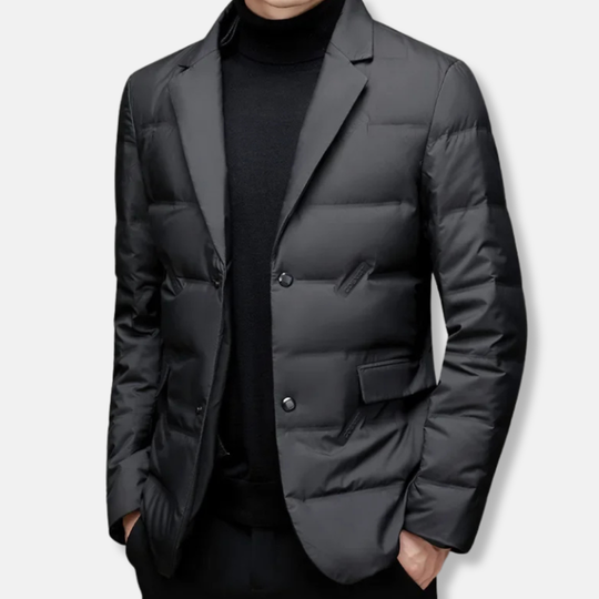 Leo Quiltad Pufferjacka med Rak Passform | Kavajjacka med Knappstängning och Notchad Krage