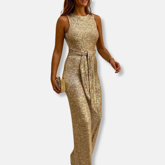 Isla Paljettmönstrad Vida Jumpsuit | Bältesdetalj Ärmlös Jumpsuit