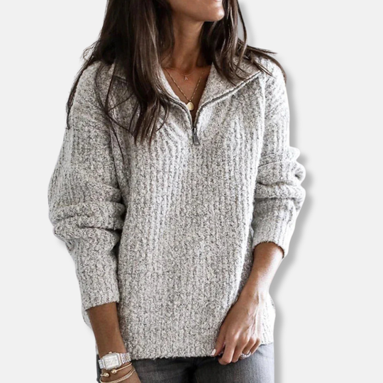 Emilia Ribbad Relaxed Fit Half-Zip Sweater | Långärmad Halv-Zippad Tröja