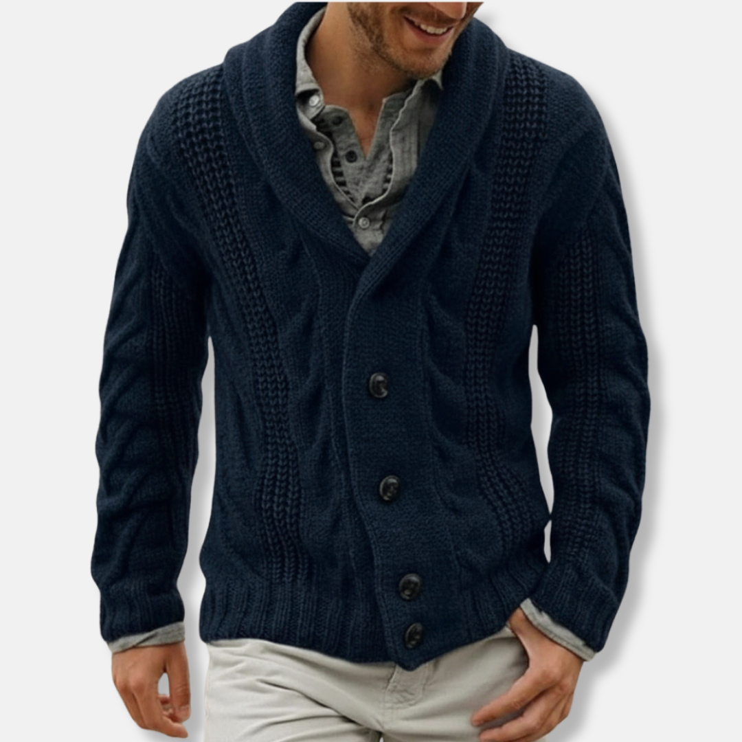 Oscar Kabelstickad Kofta | Sjalkrage-Kofta