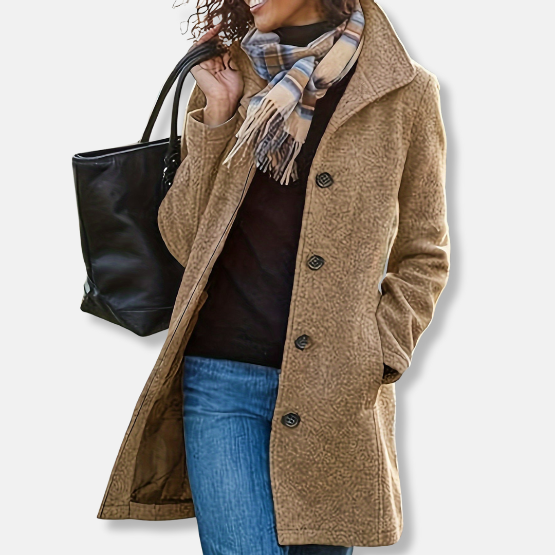 Signe Enkelknäppt Kappa | Rak Passform Knälång Jacka