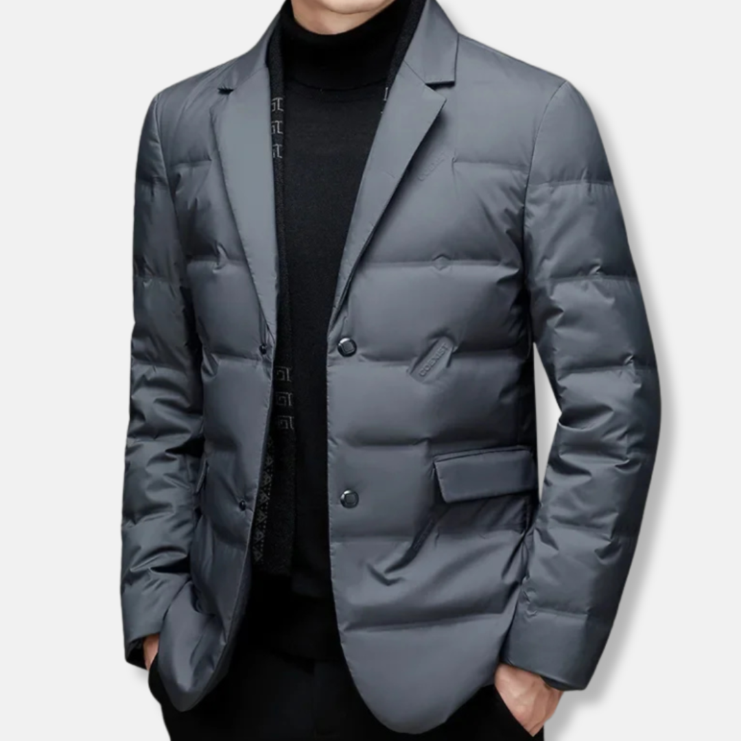 Leo Quiltad Pufferjacka med Rak Passform | Kavajjacka med Knappstängning och Notchad Krage