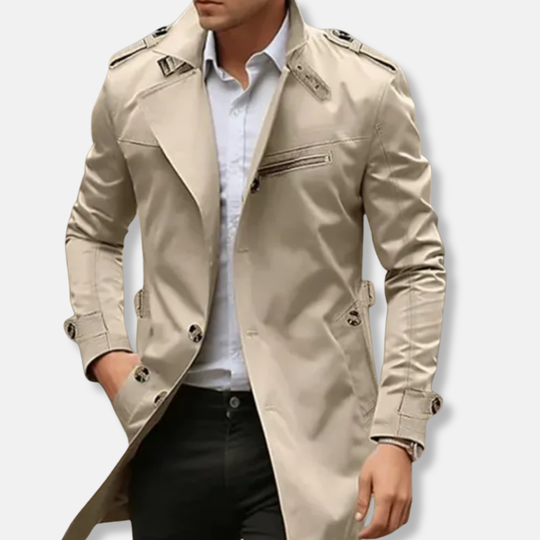 William Trenchcoat med Smal Passform | Krage Lårlång Trenchcoat
