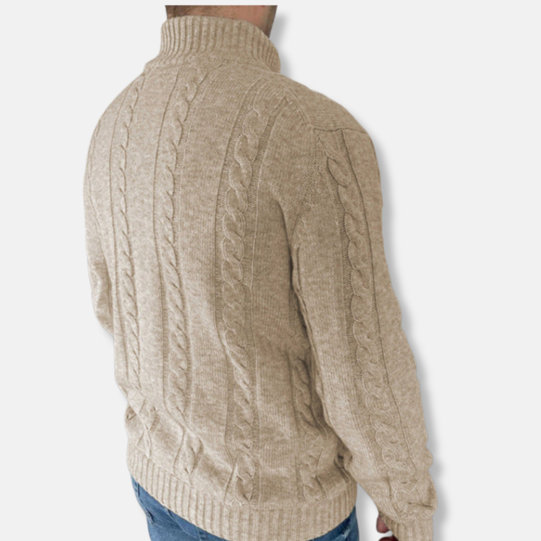 Oscar Kabelstickad Kofta | Ståkrage Höftlång Kofta