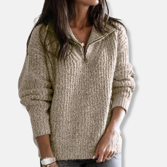 Emilia Ribbad Relaxed Fit Half-Zip Sweater | Långärmad Halv-Zippad Tröja