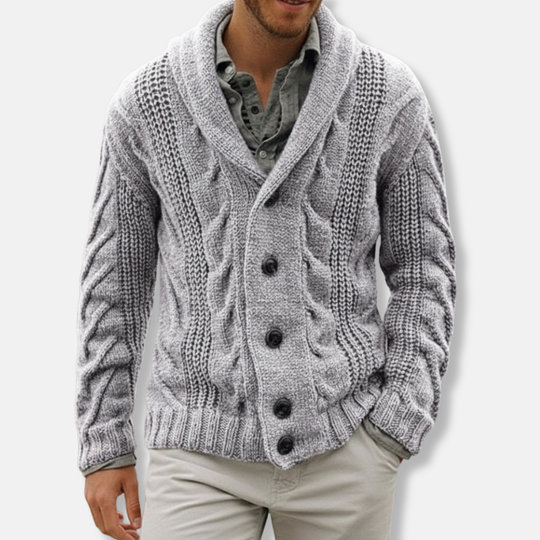 Oscar Kabelstickad Kofta | Sjalkrage-Kofta