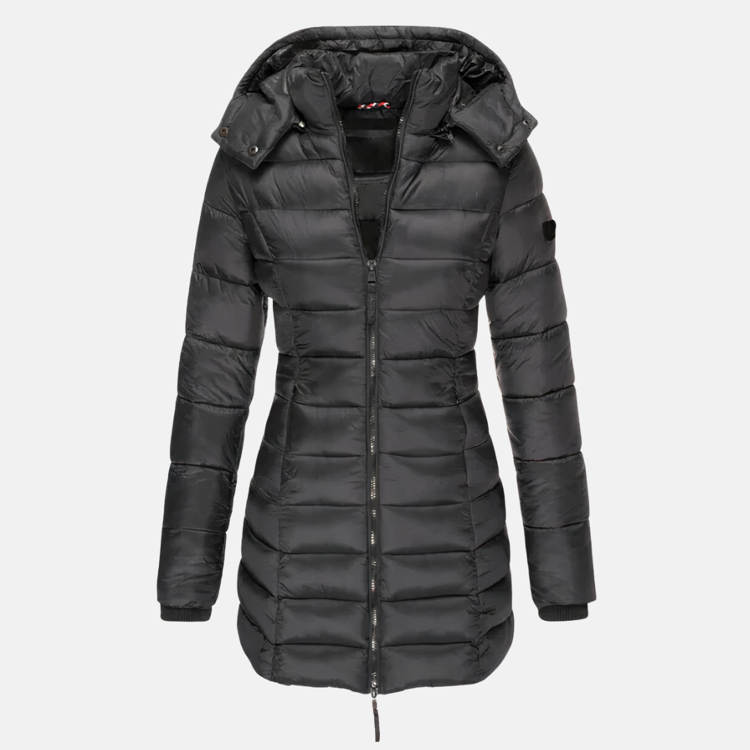 Amelia Figursydd Kappa | Quiltad Kappa med Huva och Mellanlång Passform