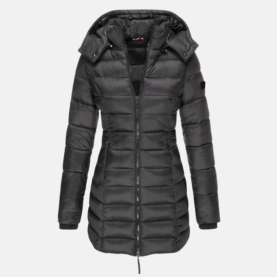 Amelia Figursydd Kappa | Quiltad Kappa med Huva och Mellanlång Passform