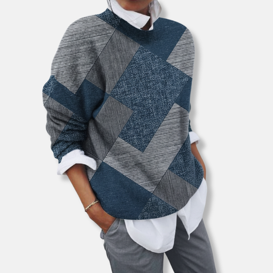 Maria Avslappnad Passform Tröja | Abstrakt tryck och rund halsringning Tröja