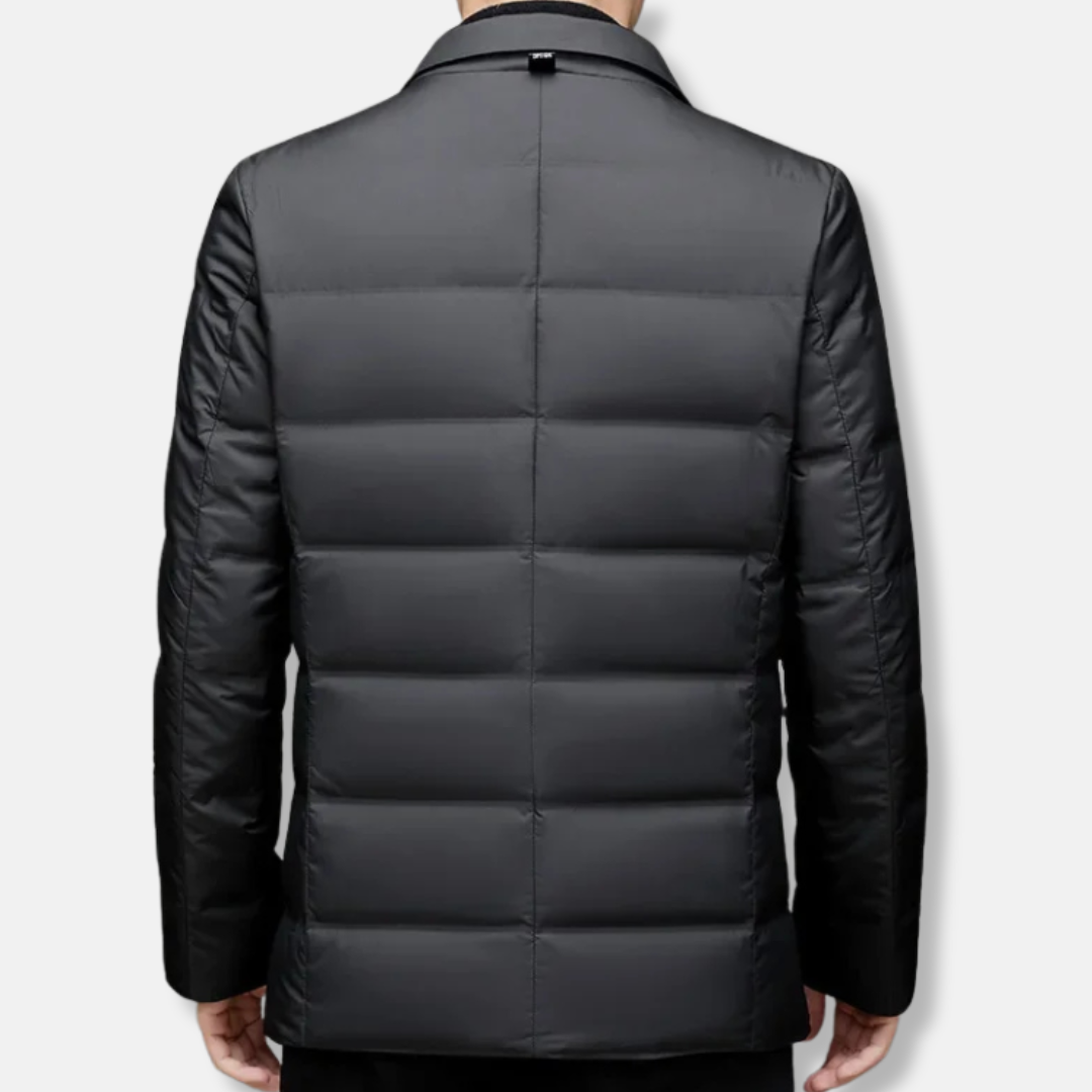 Leo Quiltad Pufferjacka med Rak Passform | Kavajjacka med Knappstängning och Notchad Krage