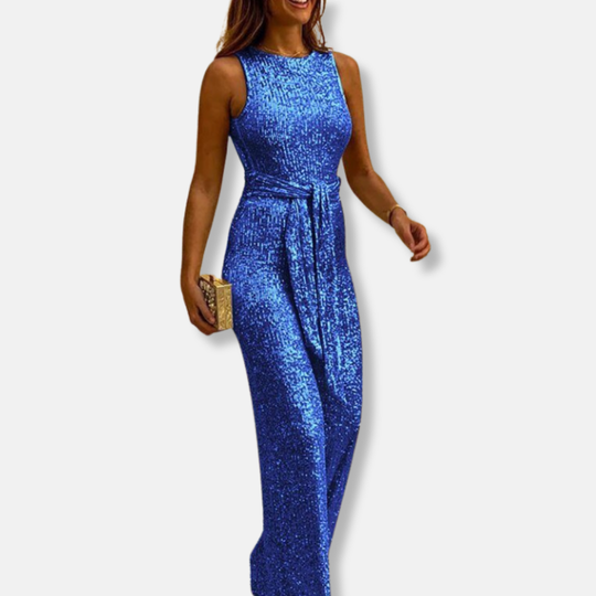 Isla Paljettmönstrad Vida Jumpsuit | Bältesdetalj Ärmlös Jumpsuit