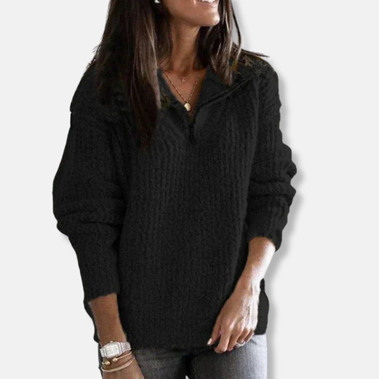 Emilia Ribbad Relaxed Fit Half-Zip Sweater | Långärmad Halv-Zippad Tröja