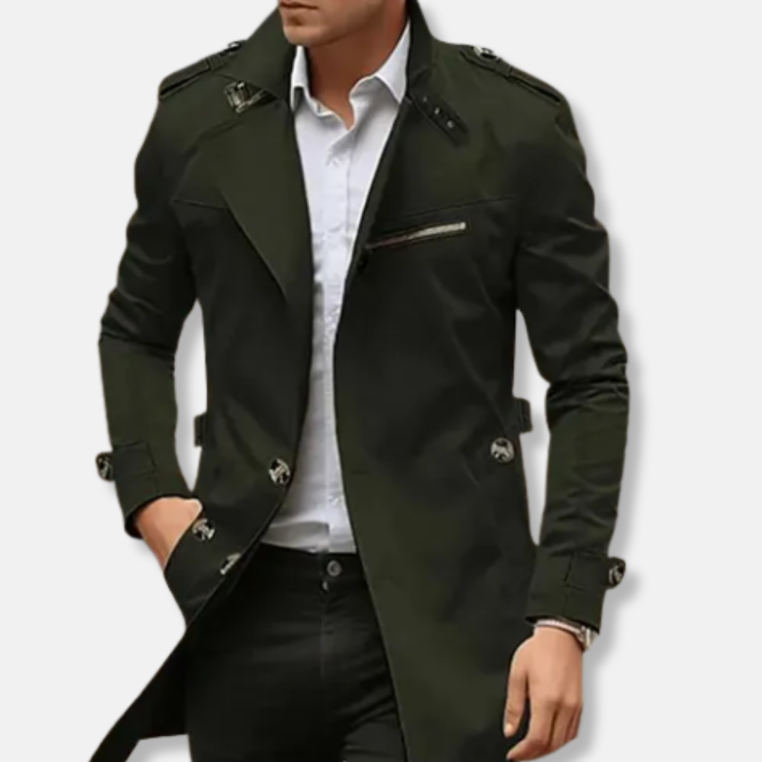 William Trenchcoat med Smal Passform | Krage Lårlång Trenchcoat