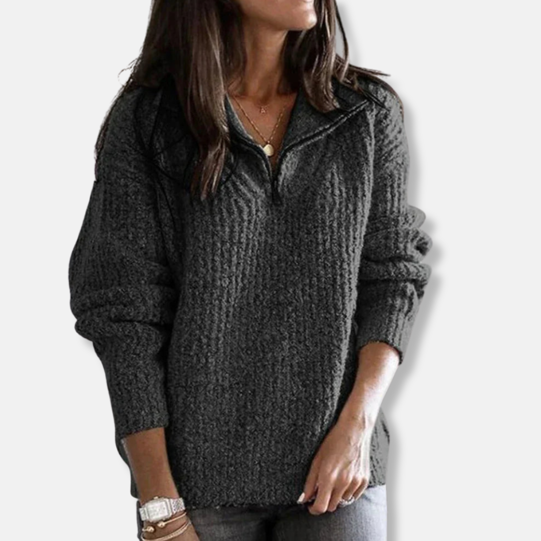 Emilia Ribbad Relaxed Fit Half-Zip Sweater | Långärmad Halv-Zippad Tröja