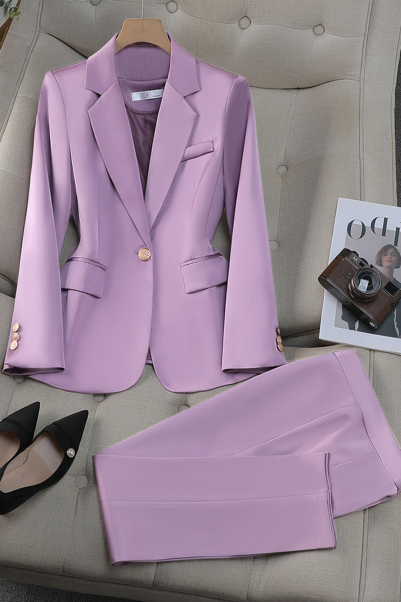 Silvia Skräddarsydd Kavaj och Byxa Tvådelad Set | Dubbelknäppt Kavaj Med Guldfärgade Knappar