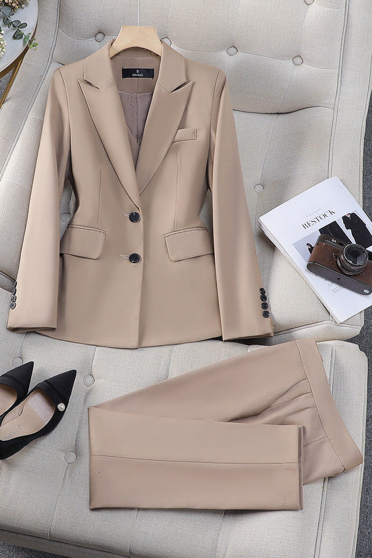 Silvia Skräddarsydd Kavaj och Byxa Tvådelad Set | Dubbelknäppt Kavaj Med Guldfärgade Knappar