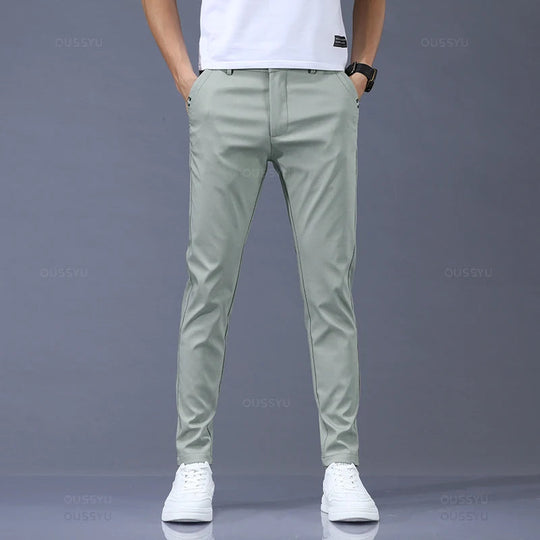 Slim Fit Byxor med Elastisk Midja för Män