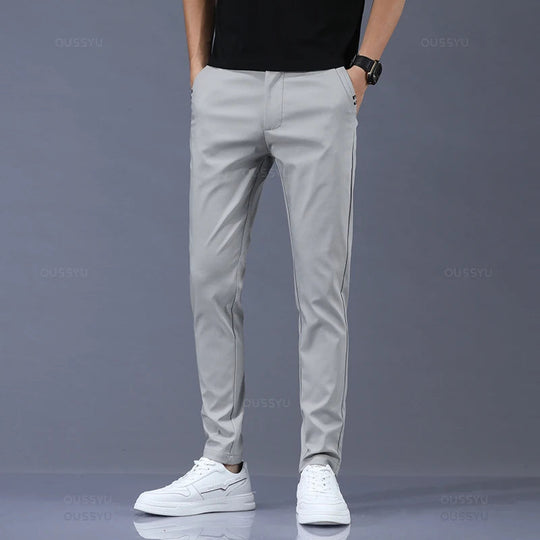 Slim Fit Byxor med Elastisk Midja för Män