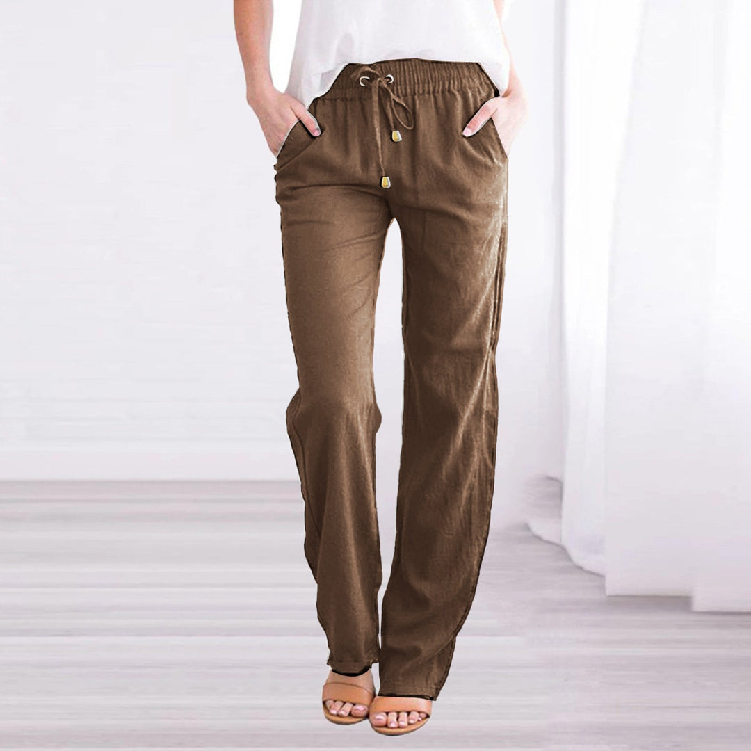 Isla Linne Avslappnade Vardagsbyxor | Elastisk Midja Pockets Casualbyxor