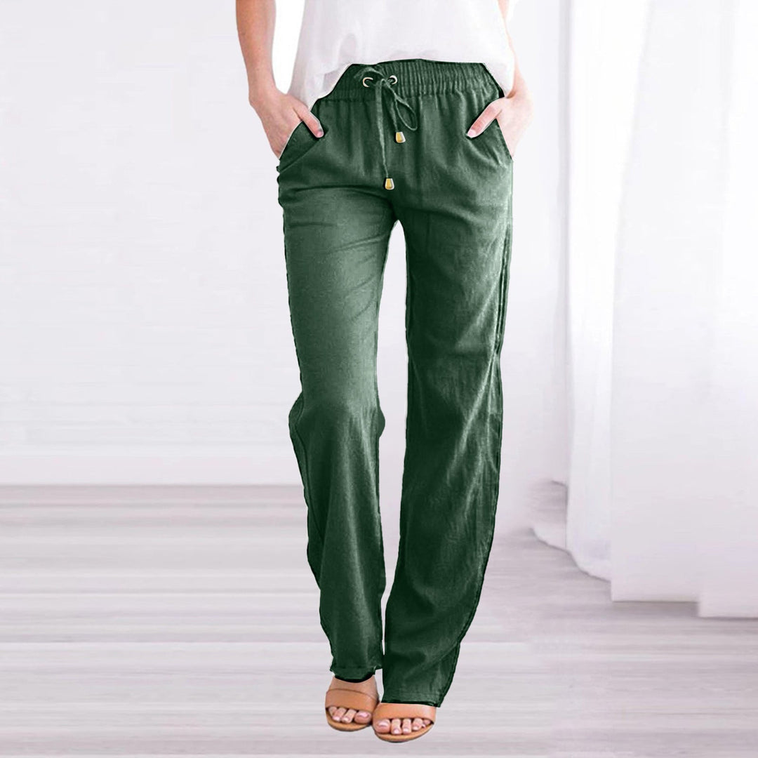 Isla Linne Avslappnade Vardagsbyxor | Elastisk Midja Pockets Casualbyxor